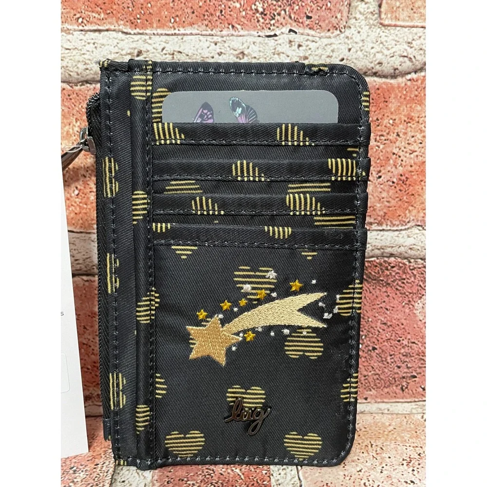 Lug Slide Card Holder Wallet Hearts of Gold Black Shooting Star New